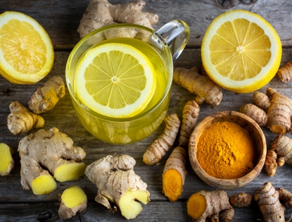 Ginger, lemon, and turmeric root